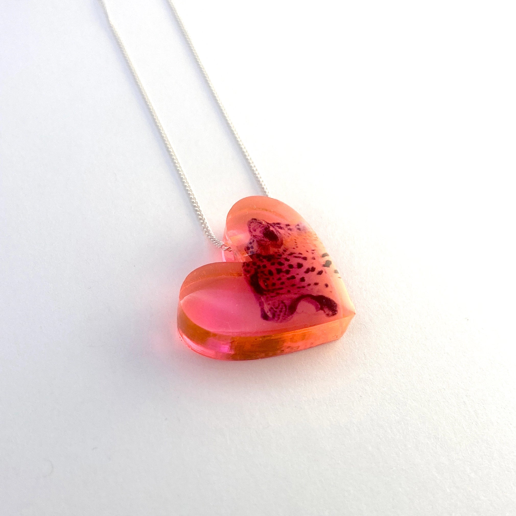 Pink Heart Cheetah Necklace