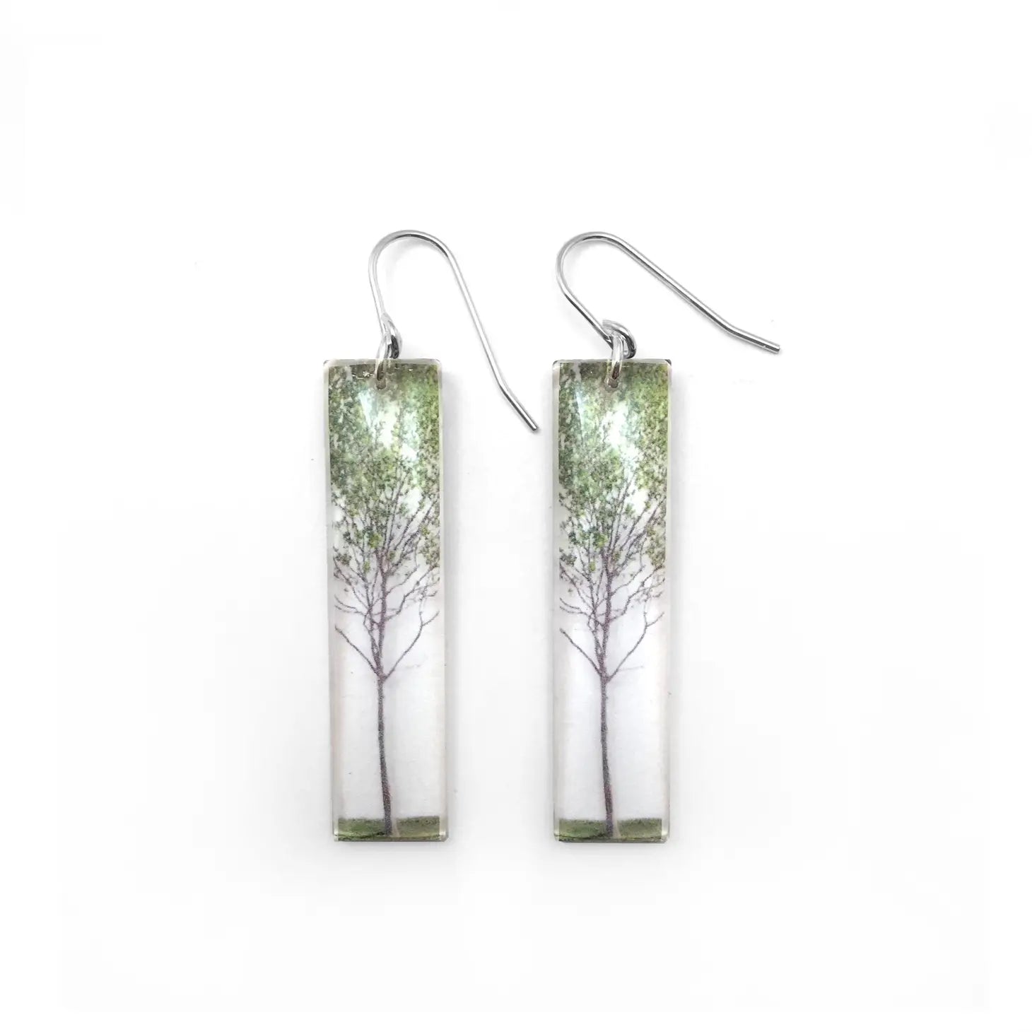 Tall Green Tree Earrings