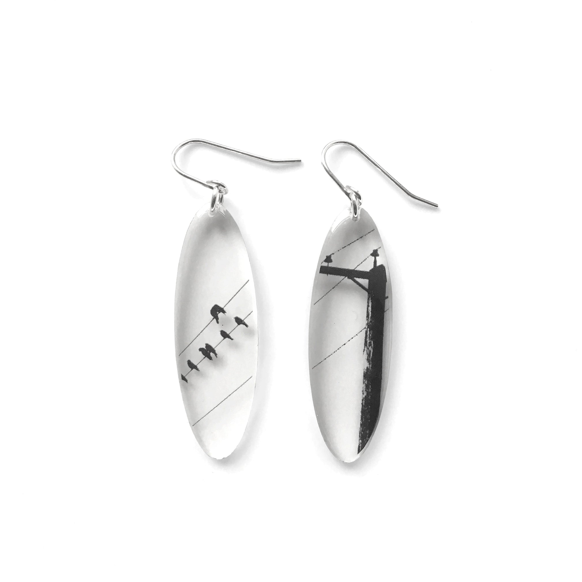 Tall Oval Crow Pole Earrings